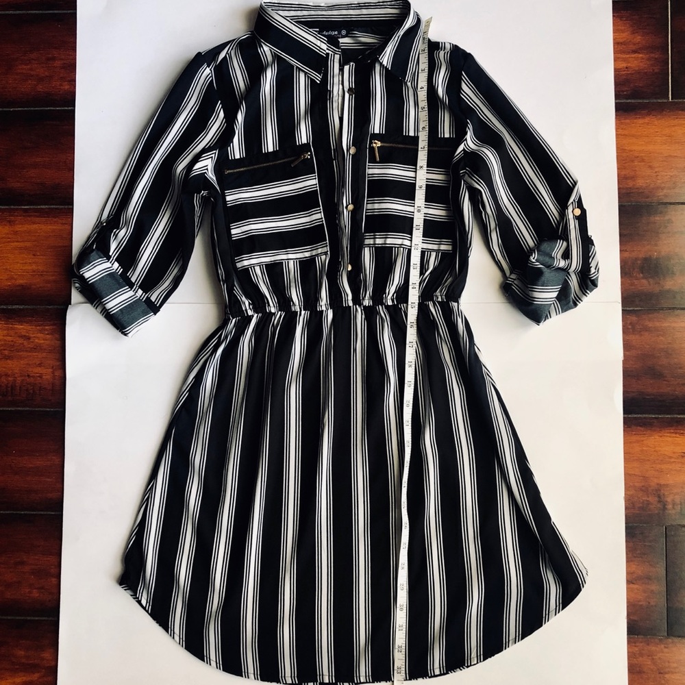 Indulge Collar Cuffed 3/4 Sleeve B&W Mini Dress - Picture 7 of 8